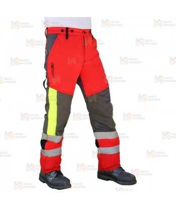 Pantalones bicolor rojo flúor/negro para motosierra (Clase 2 Tipo A)