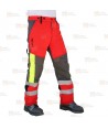 Pantalones bicolor rojo flúor/negro para motosierra (Clase 2 Tipo A)