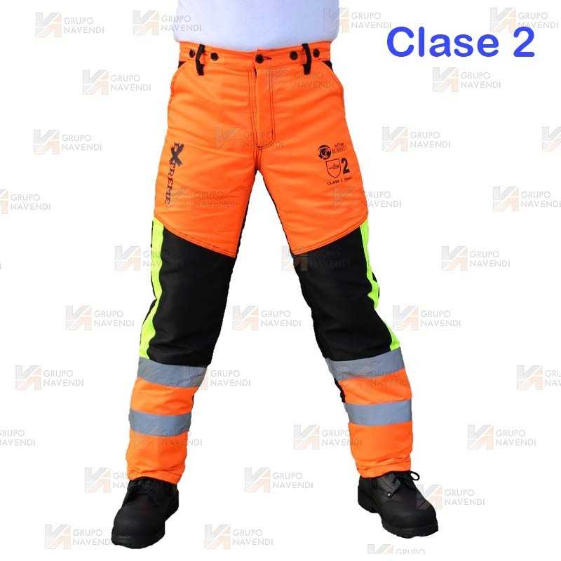 Pantalones bicolor naranja flúor/negro para motosierra (Clase 2 Tipo A)