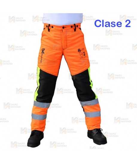 Pantalones bicolor naranja flúor/negro para motosierra (Clase 2 Tipo A)