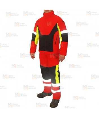 Chaqueta bicolor rojo flúor/negro para motosierra (Clase 1 Tipo A)