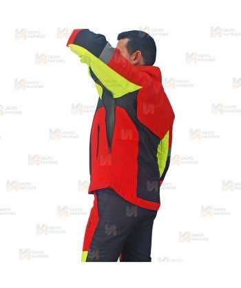 Chaqueta bicolor rojo flúor/negro para motosierra (Clase 1 Tipo A)