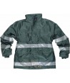 Parka acolchada e impermeable color verde oscuro con cintas reflectantes