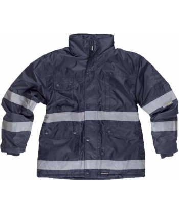 Parka acolchada e impermeable color marino con cintas reflectantes