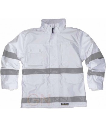 Parka acolchada e impermeable color blanco con cintas reflectantes