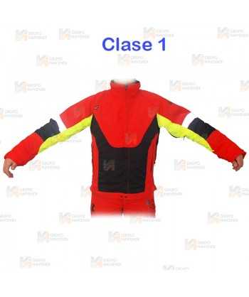 Chaqueta bicolor rojo flúor/negro para motosierra (Tipo A, Clase 2)
