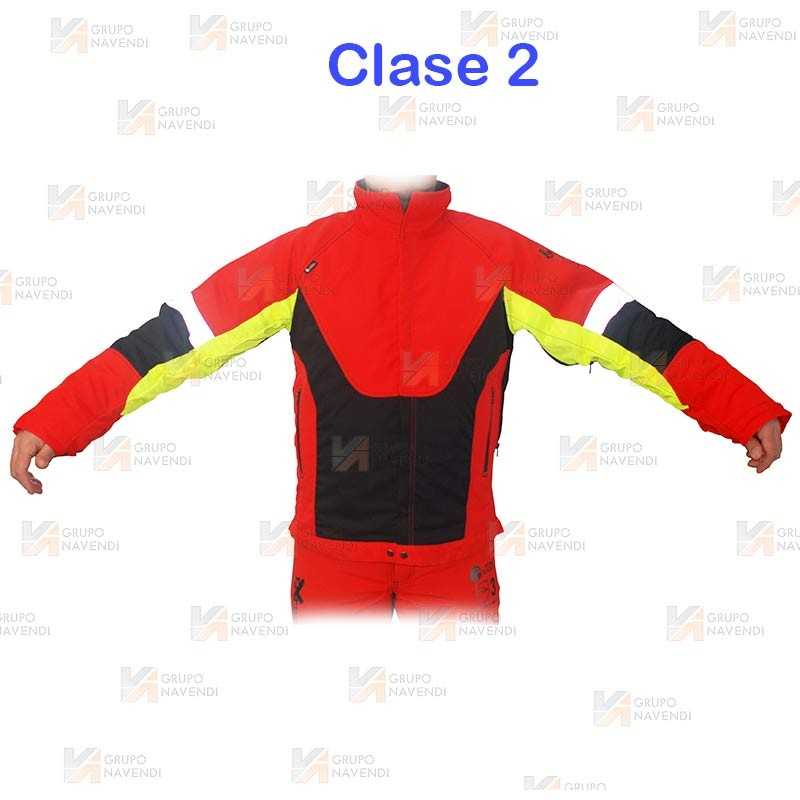 Chaqueta bicolor rojo flúor/negro para motosierra (Tipo A, Clase 2)