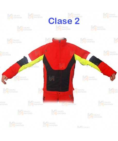 Chaqueta bicolor rojo flúor/negro para motosierra (Tipo A, Clase 2)