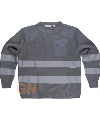 Jersey de cuello redondos con cintas reflectantes y refuerzos color gris