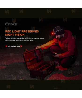 Frontal Fénix HM60R 1200 lúmenes con doble distancia de haz y luz roja