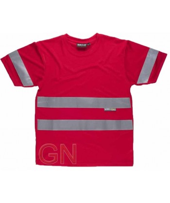 Camiseta manga corta transpirable con cintas reflectantes color rojo
