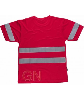 Camiseta manga corta transpirable con cintas reflectantes color rojo