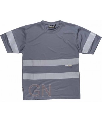 Camiseta manga corta transpirable con cintas reflectantes color gris