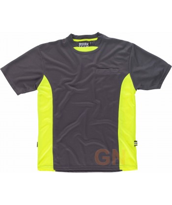 Camiseta combinada transpirable con bolsillo gris/amarillo A.V.