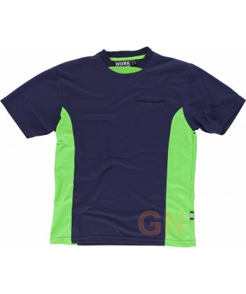 Camiseta combinada transpirable con bolsillo marino/verde A.V.