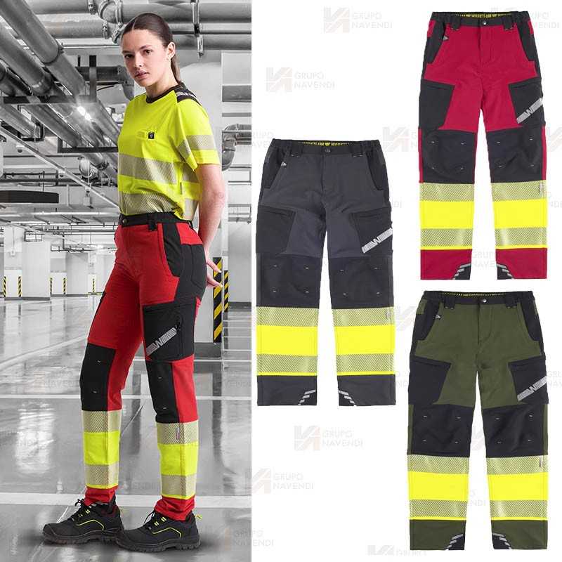 Pantalón elástico, bicolor alta visibilidad con cinta segmentada