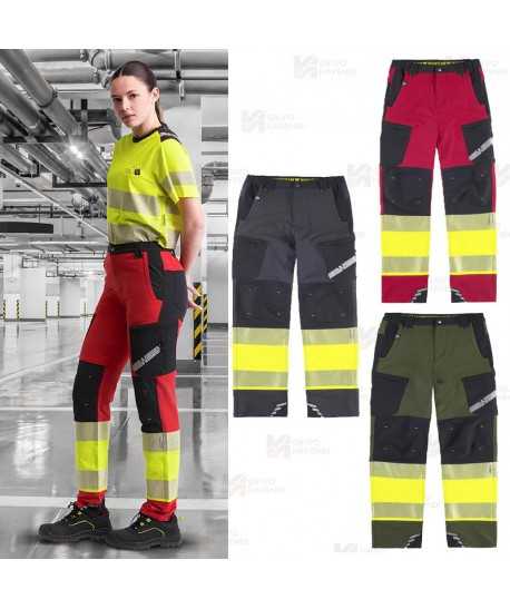 Pantalón elástico, bicolor alta visibilidad con cinta segmentada