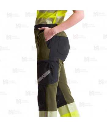 Pantalón elástico, bicolor alta visibilidad con cinta segmentada