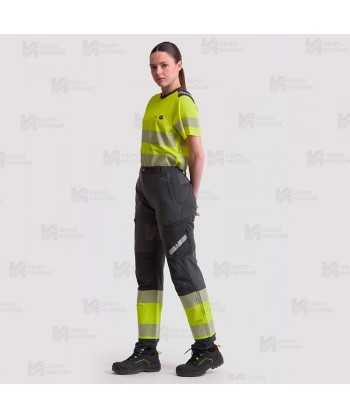 Pantalón elástico, bicolor alta visibilidad con cinta segmentada