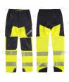 Pantalón unisex elástico, bicolor amarillo flúor/negro de alta visibilidad con cinta segmentada