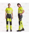 Pantalón unisex elástico, bicolor amarillo flúor/negro de alta visibilidad con cinta segmentada