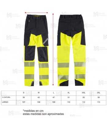 Pantalón unisex elástico, bicolor amarillo flúor/negro de alta visibilidad con cinta segmentada