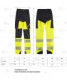 Pantalón unisex elástico, bicolor amarillo flúor/negro de alta visibilidad con cinta segmentada