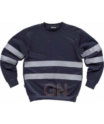Sudadera de felpa azul marino cuello redondo con cintas reflectantes