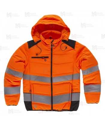 Parka corta acolchada con capucha de Alta Visibilidad color naranja flúor/negro