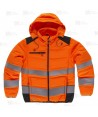 Parka corta acolchada con capucha de Alta Visibilidad color naranja flúor/negro