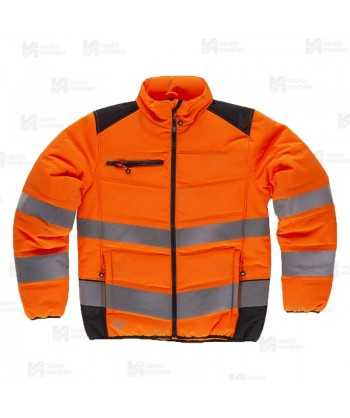 Parka corta acolchada con capucha de Alta Visibilidad color naranja flúor/negro