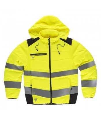 Parka corta acolchada con capucha de Alta Visibilidad color amarillo flúor/negro