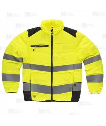 Parka corta acolchada con capucha de Alta Visibilidad color amarillo flúor/negro
