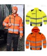 Parka corta acolchada con capucha de Alta Visibilidad color naranja flúor/negro