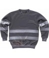 Sudadera de felpa gris oscuro con cuello redondo y cintas reflectantes