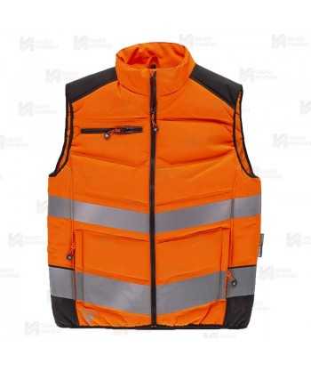 Chaleco acolchado multibolsillos de Alta Visibilidad naranja flúor/negro