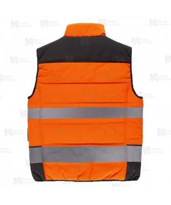 Chaleco acolchado multibolsillos de Alta Visibilidad naranja flúor/negro