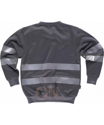 Sudadera de felpa gris oscuro con cuello redondo y cintas reflectantes
