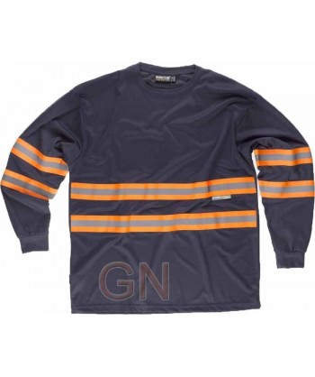 Camiseta manga larga transpirable con cintas reflectantes bicolor naranja/plata/naranja