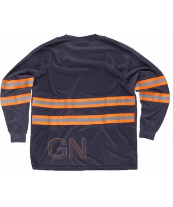 Camiseta manga larga transpirable con cintas reflectantes bicolor naranja/plata/naranja