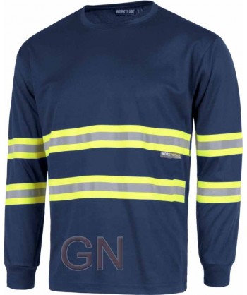 Camiseta manga larga transpirable con cintas reflectantes bicolor amarillo/plata/amarillo