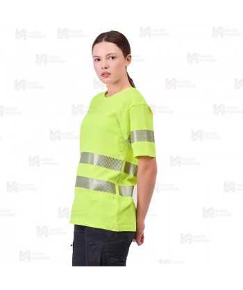 Camiseta alta visibilidad amarillo flúor clase 2 de manga corta con cintas segmentadas
