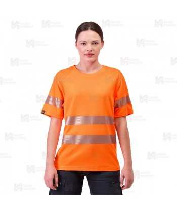 Camiseta alta visibilidad naranja flúor clase 2 de manga corta con cintas segmentadas