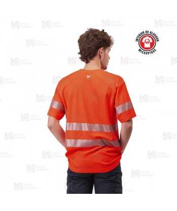 Camiseta alta visibilidad rojo flúor clase 2 de manga corta con cintas segmentadas