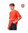 Camiseta alta visibilidad rojo flúor clase 2 de manga corta con cintas segmentadas