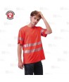 Camiseta alta visibilidad rojo flúor clase 2 de manga corta con cintas segmentadas