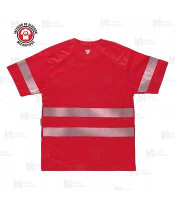 Camiseta alta visibilidad rojo flúor clase 2 de manga corta con cintas segmentadas