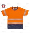 Camiseta bicolor de alta visibilidad naranja flúor/marino de manga corta y cintas segmentadas