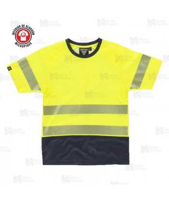 Camiseta bicolor de alta visibilidad amarillo flúor/marino de manga corta y cintas segmentadas