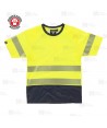 Camiseta bicolor de alta visibilidad amarillo flúor/marino de manga corta y cintas segmentadas